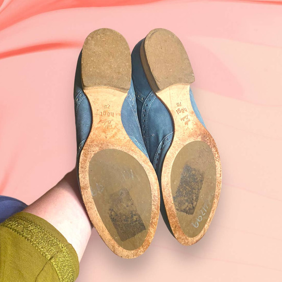 Hogl Light Wash Teal Leather Lace Oxford Dress Shoes Size 7.5 - Picture 5 of 8